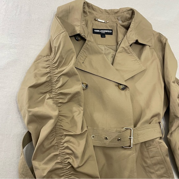 NWT Karl Lagerfeld Paris Double Breasted Belted Trench Coat Bionic Finish Eco M - Picture 5 of 13